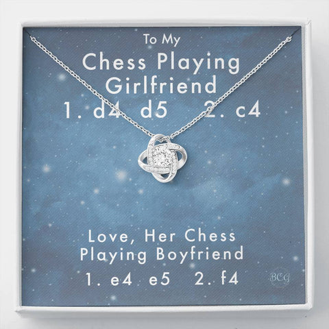 Chess Playing Girlfriend Jewelry Birthday Gift, 1. d4 d5 2. c4, 1. e4 e5 2. f4 Chess Moves, Queen's Gambit, King's Gambit, 1 Year Anniversary Gift, Dating Gifts