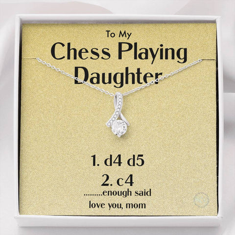 Chess Playing Daughter Jewelry Gifts, Queen's Gambit Chess Pieces, 1. d4 d5 2. c4 Chess Moves